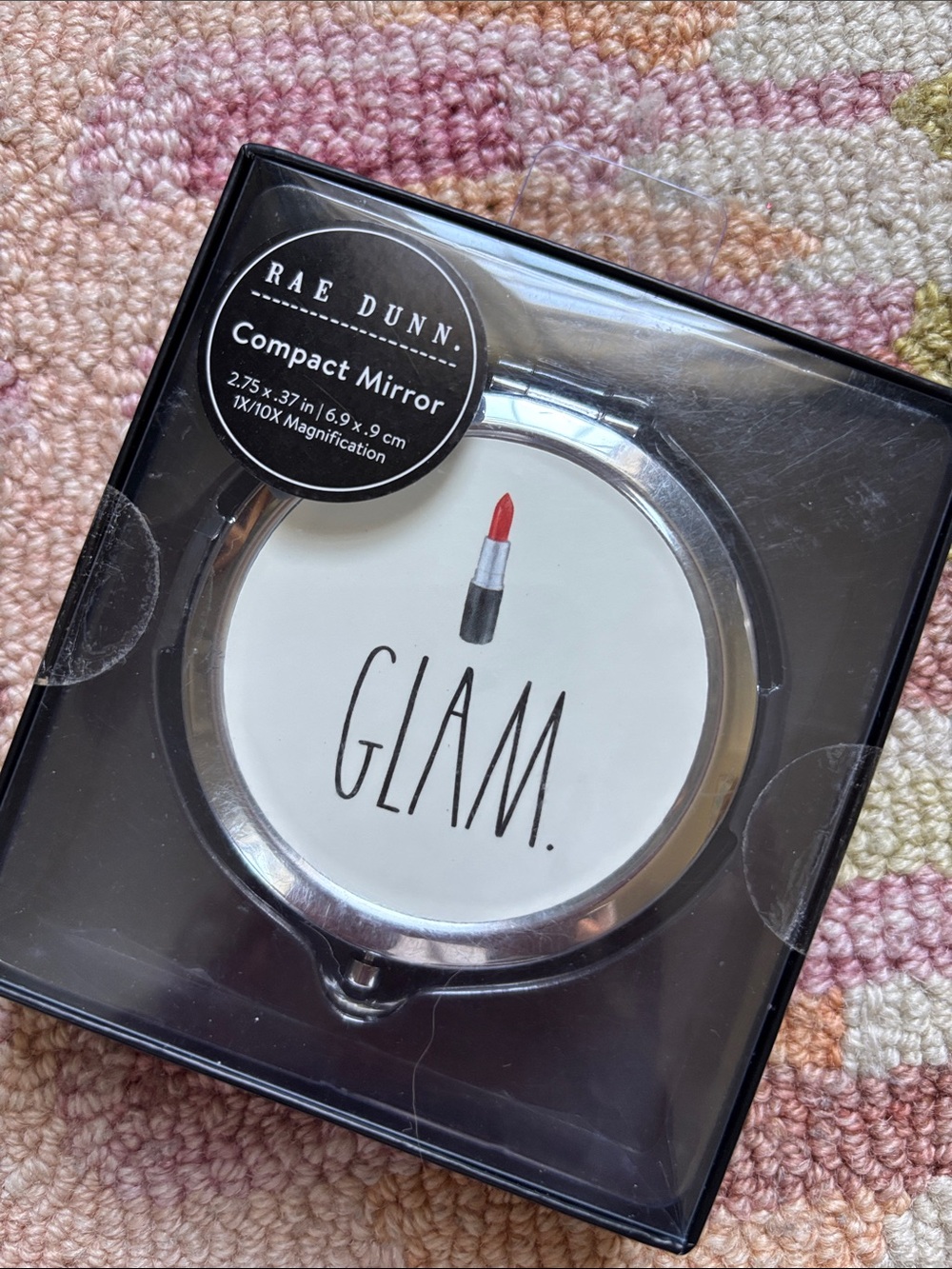 Rae Dunn NWT Compact Mirror with a dialed-up red lipstick graphic GLAM.